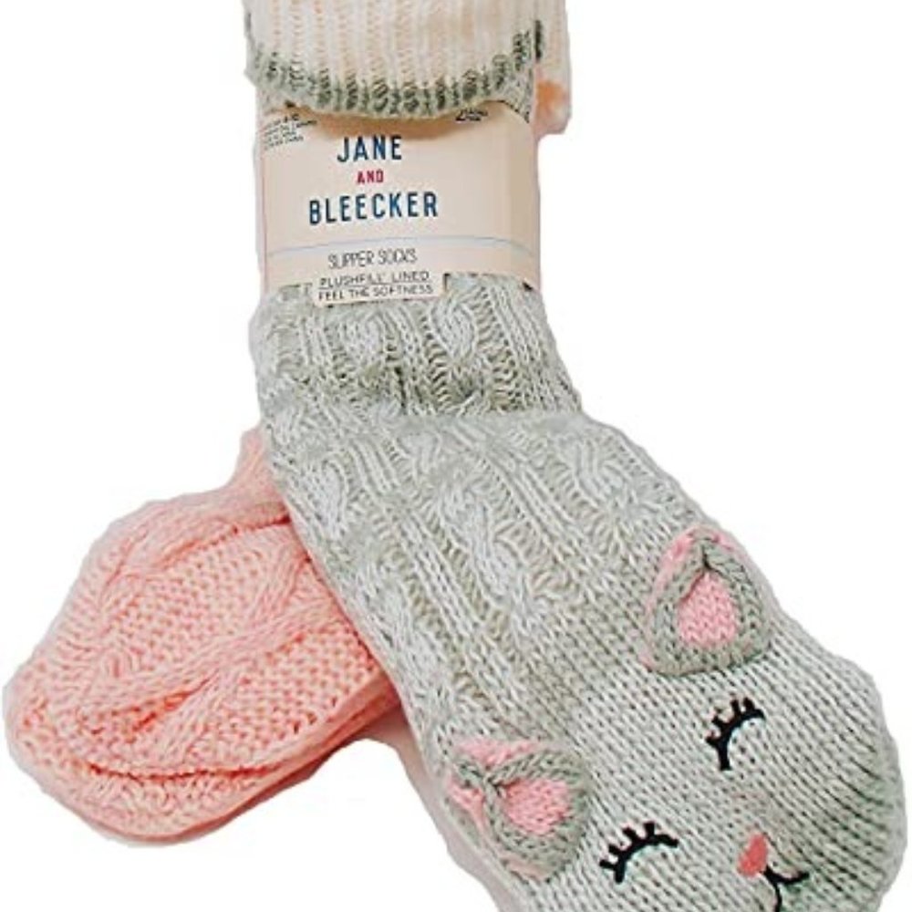 Jane and Bleecker Pink and Gray 2 Pair Slipper Socks